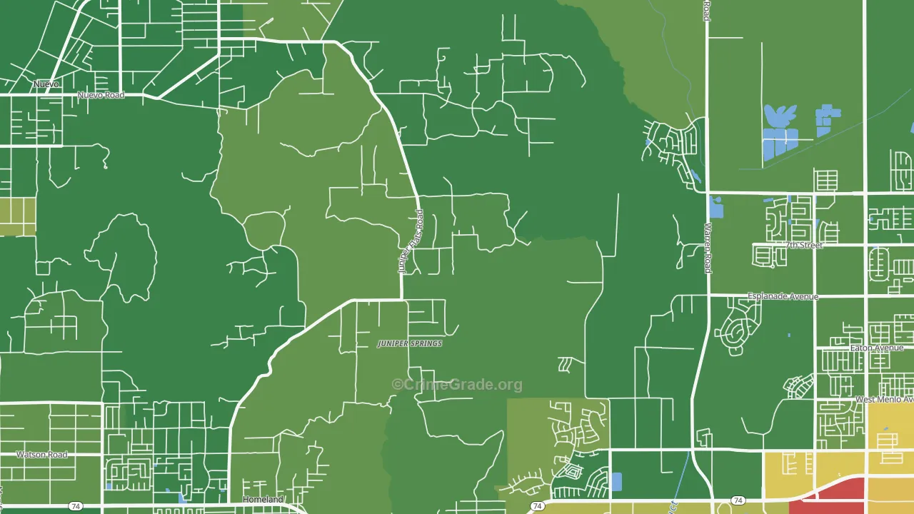 Juniper Springs, CA Map of Vehicle Theft Rates
