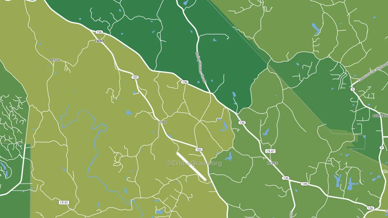 Juno, GA Map of Vehicle Theft Rates
