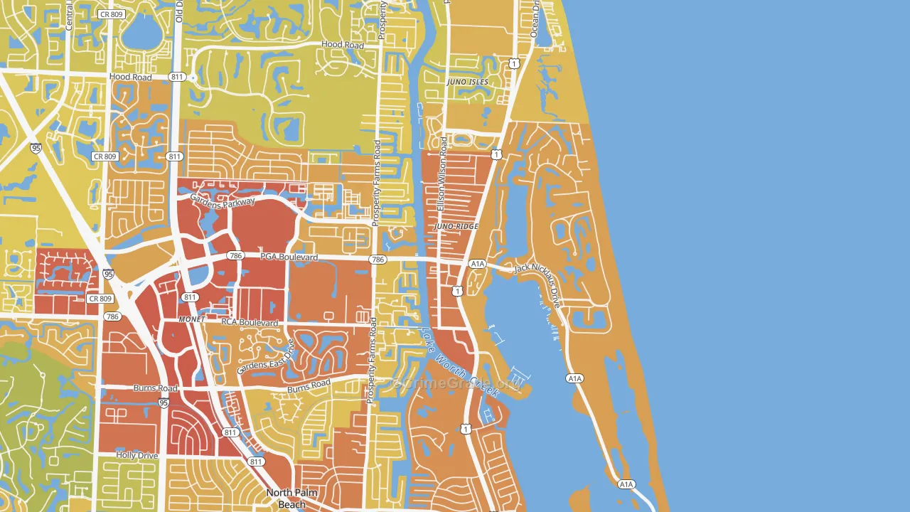 Juno Ridge, FL Map of Vehicle Theft Rates