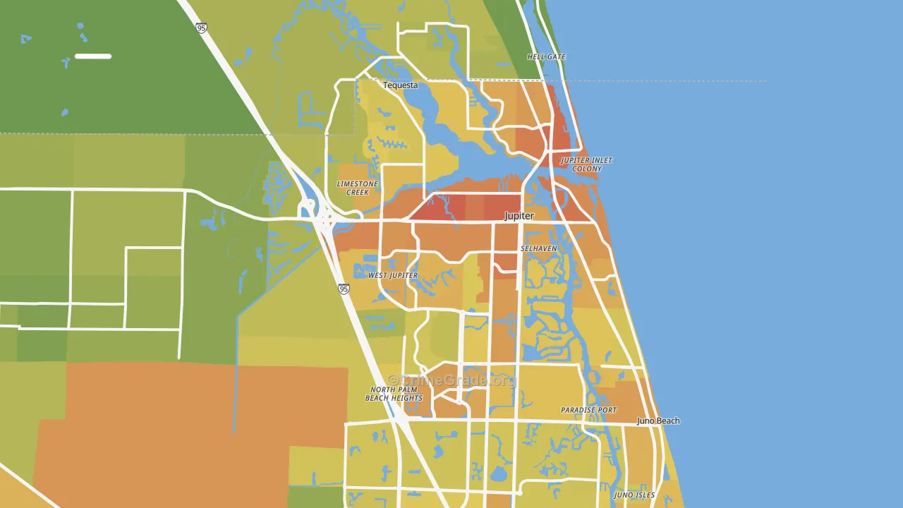 Jupiter, FL Map of Vehicle Theft Rates
