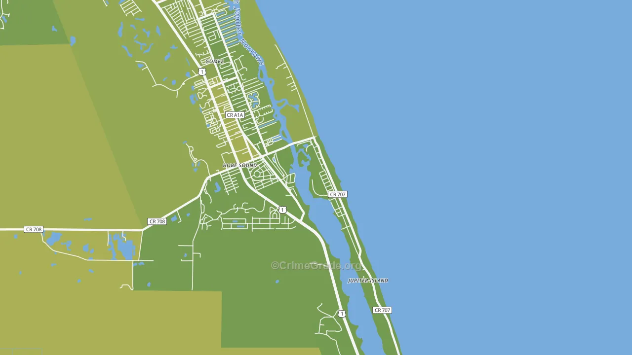 Jupiter Island, FL Map of Vehicle Theft Rates