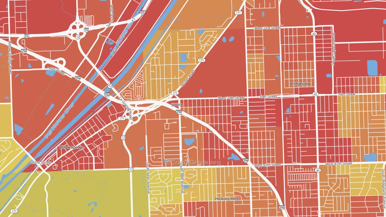 Justice, IL Map of Vehicle Theft Rates