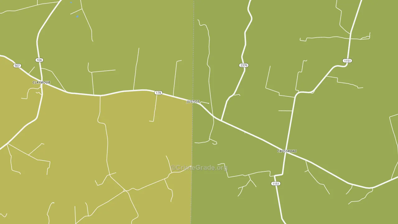 Justice, KY Map of Vehicle Theft Rates