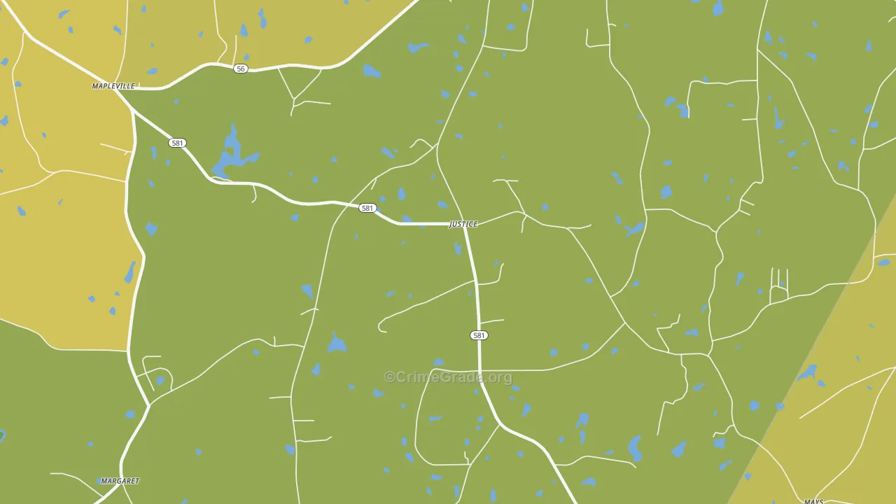 Justice, NC Map of Vehicle Theft Rates