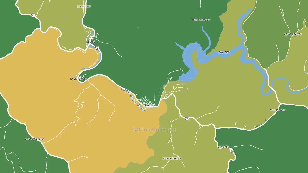 Justice, WV Map of Vehicle Theft Rates