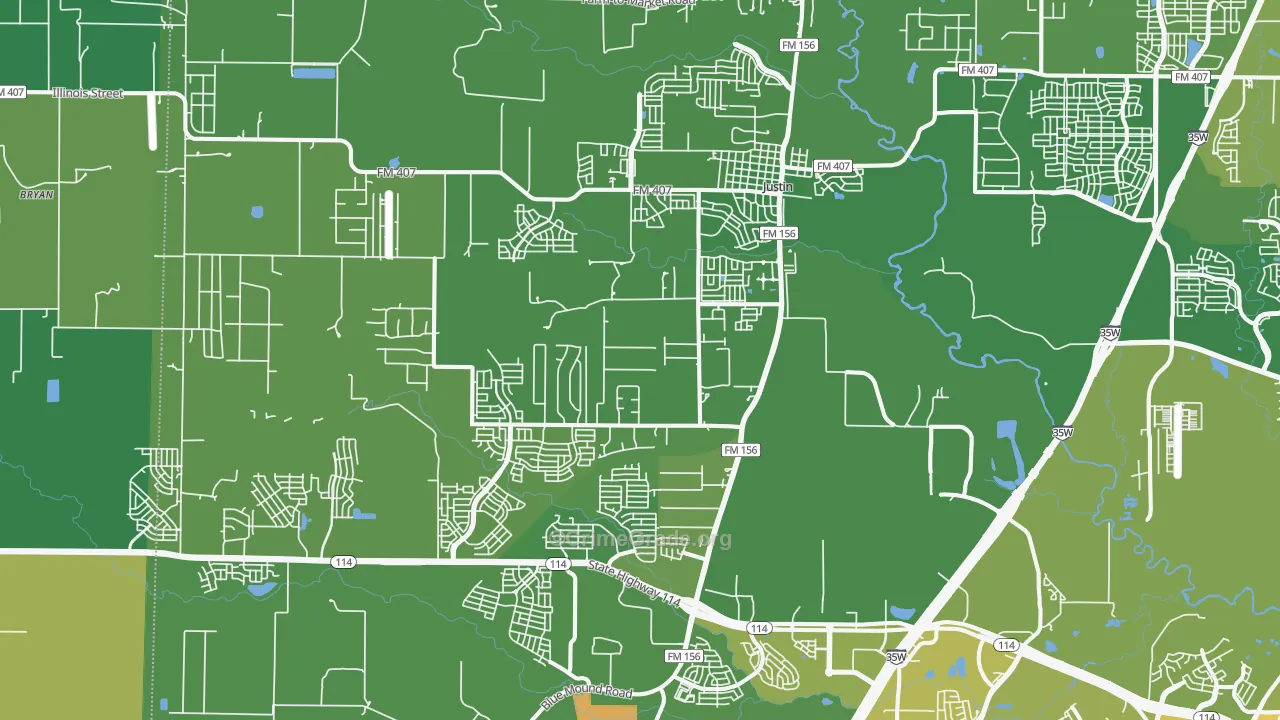 Justin, TX Map of Vehicle Theft Rates