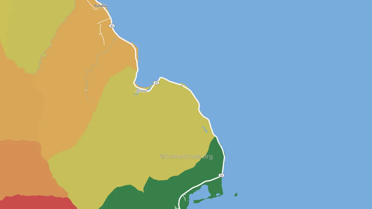 Kaaawa, HI Map of Vehicle Theft Rates