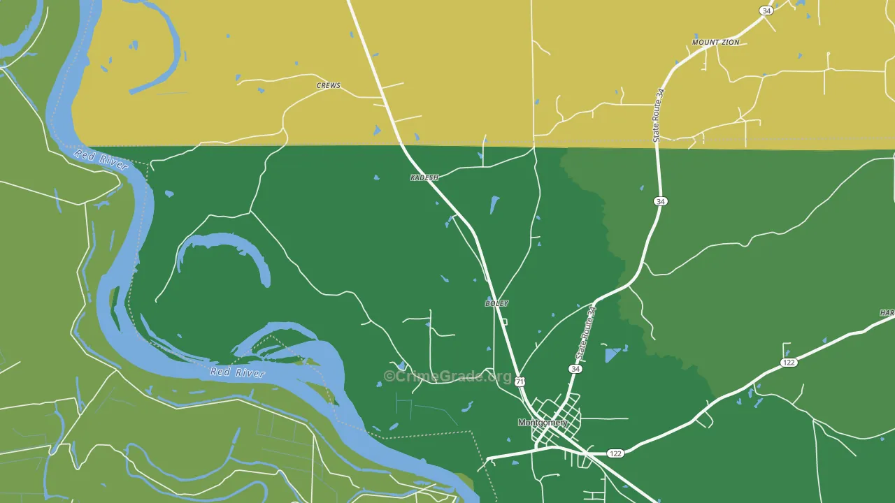 Kadesh, LA Map of Vehicle Theft Rates