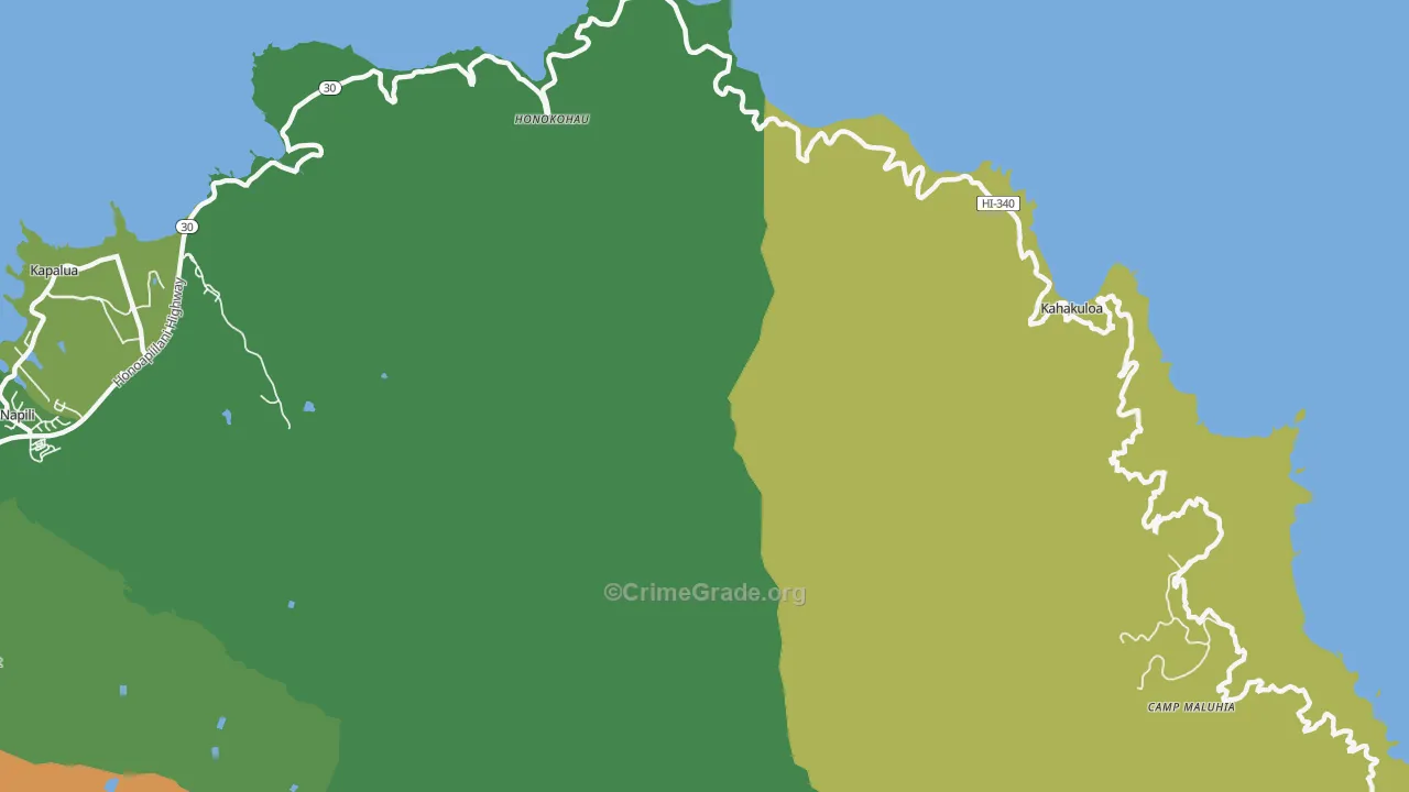 Kahakuloa, HI Map of Vehicle Theft Rates