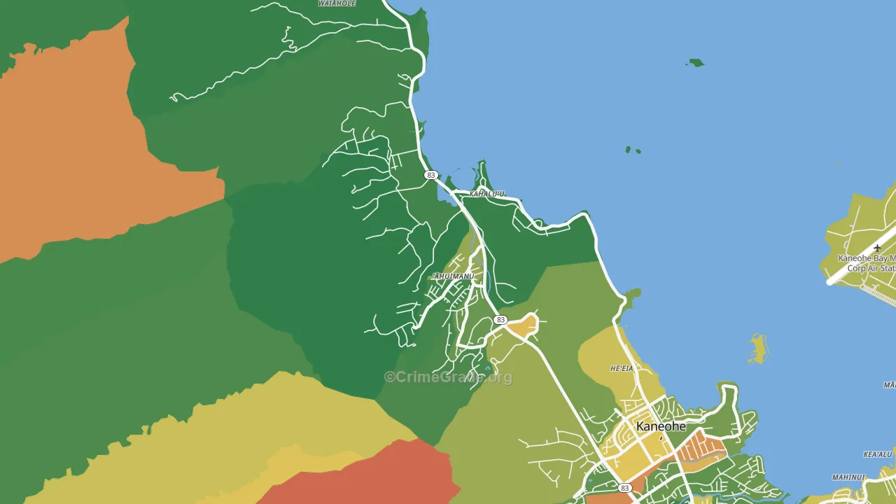Kahaluu, Kaneohe, HI Map of Vehicle Theft Rates