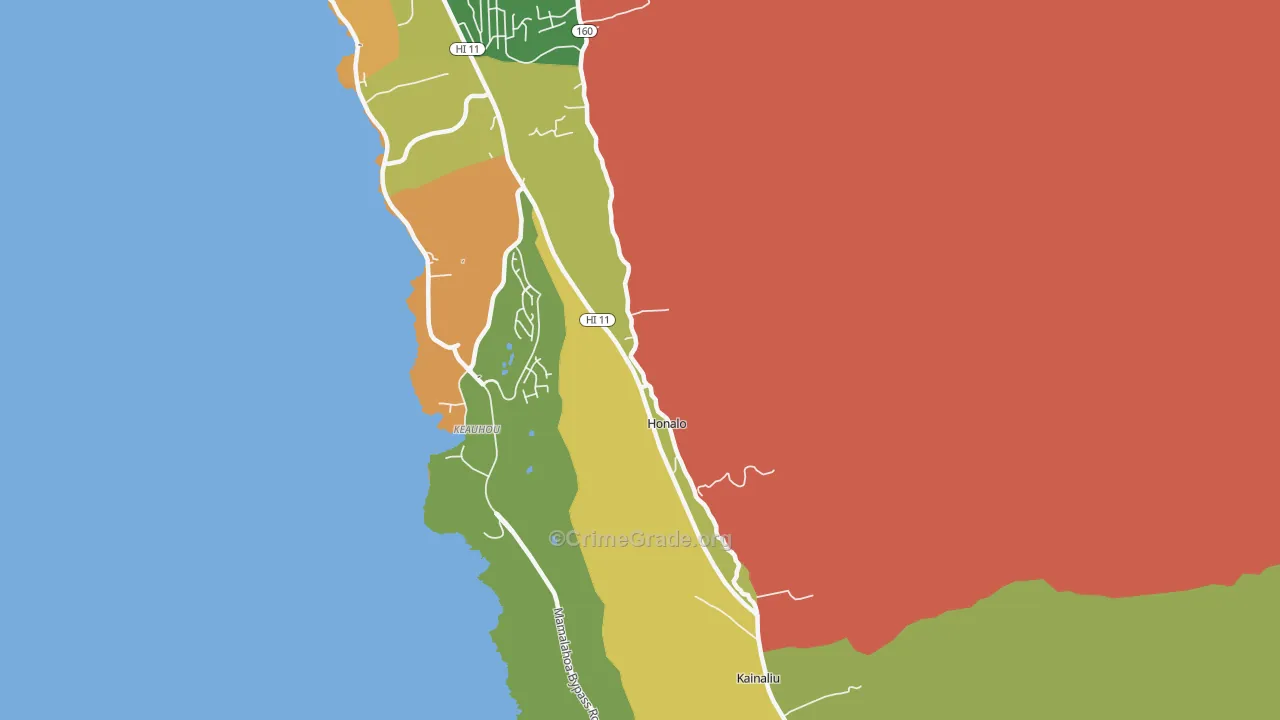 Kahaluu-Keauhou, HI Map of Vehicle Theft Rates