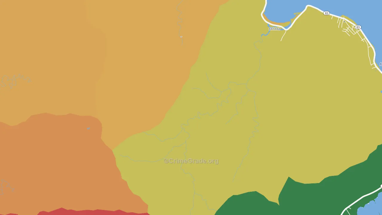 Kahana, HI Map of Vehicle Theft Rates