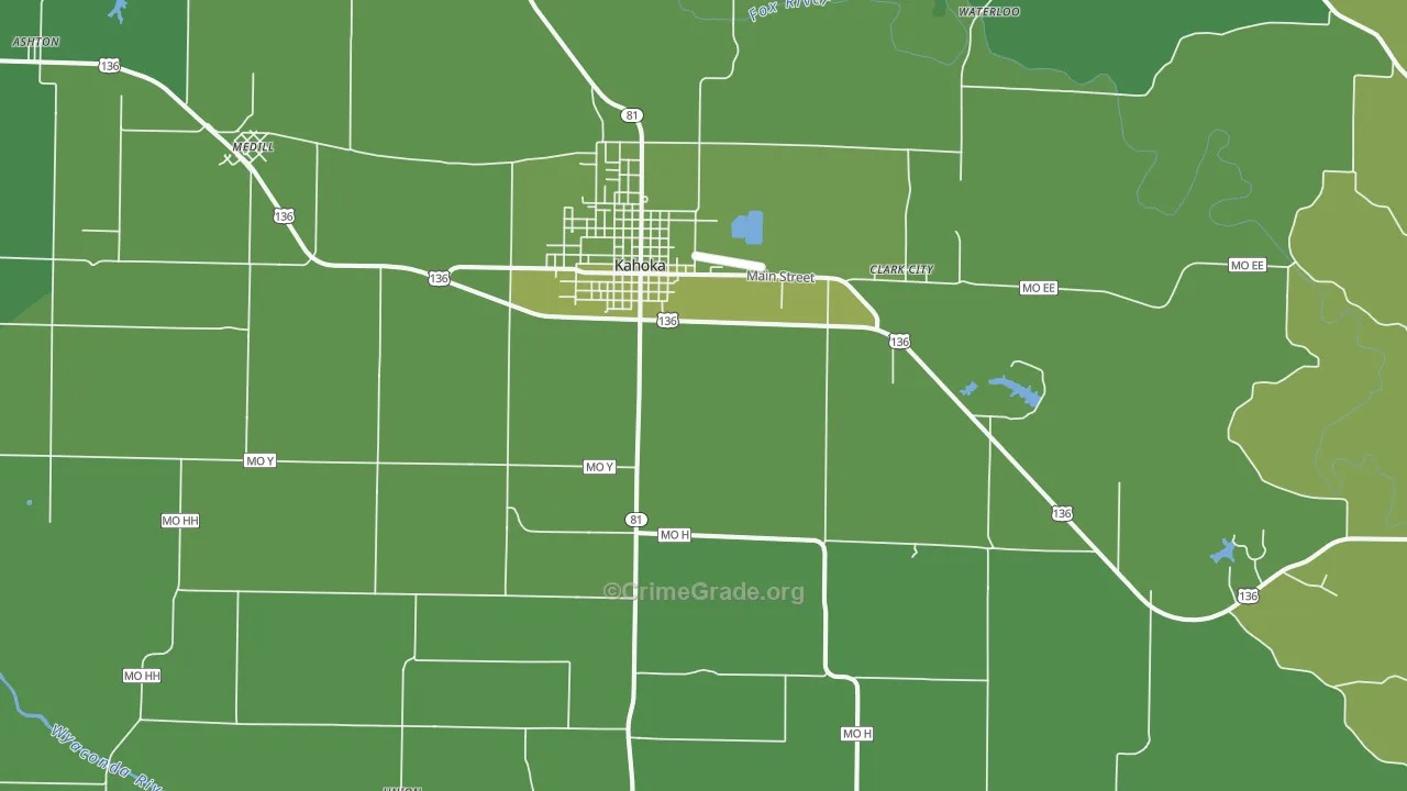 Kahoka, MO Map of Vehicle Theft Rates