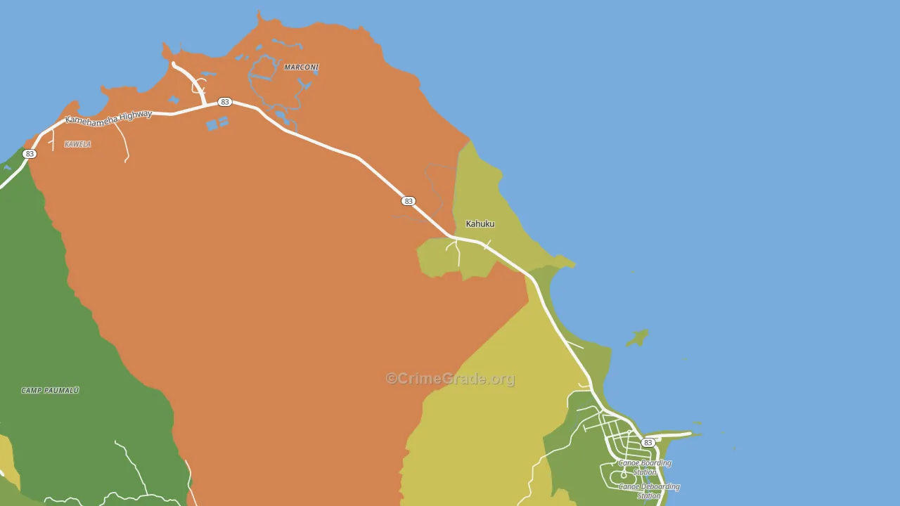 Kahuku, HI Map of Vehicle Theft Rates