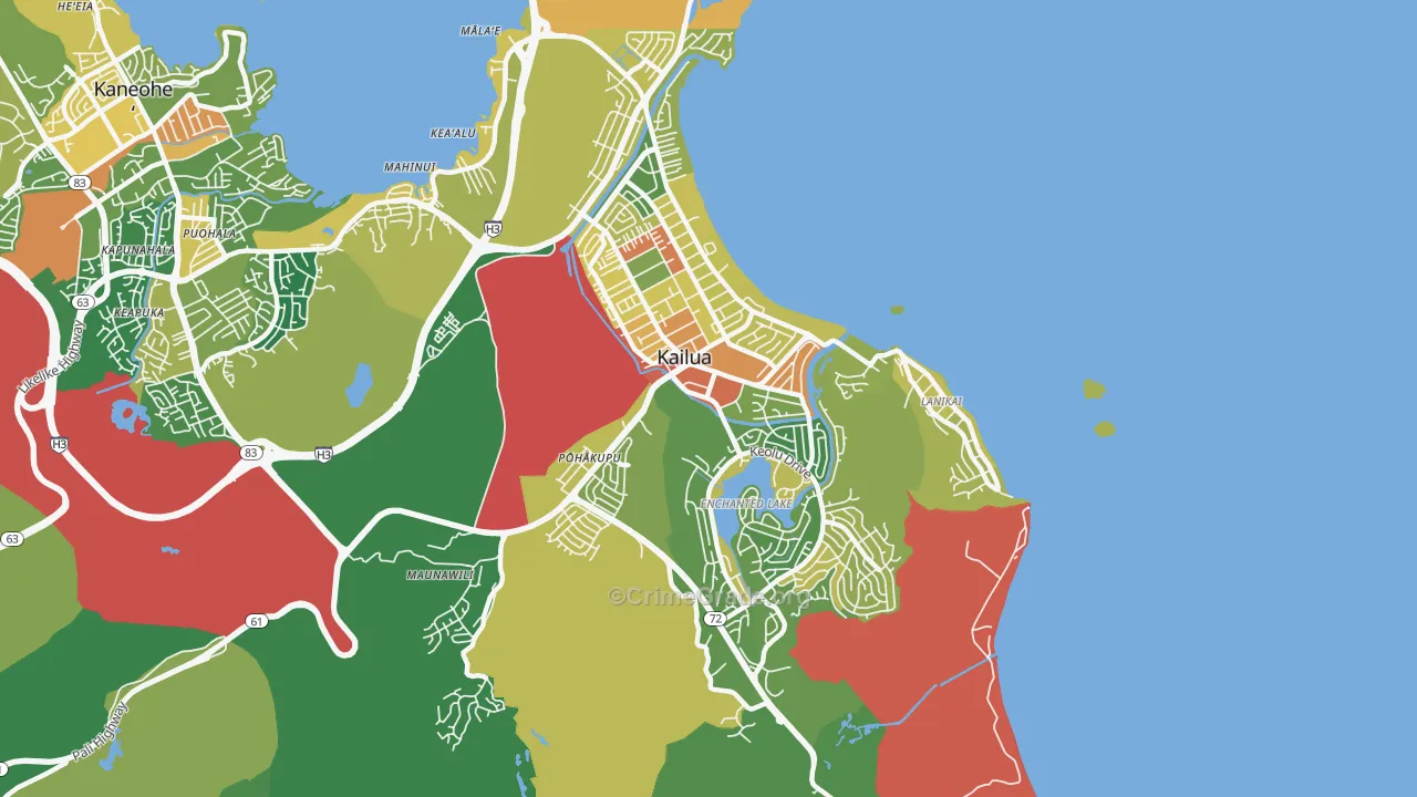 Kailua, HI Map of Vehicle Theft Rates