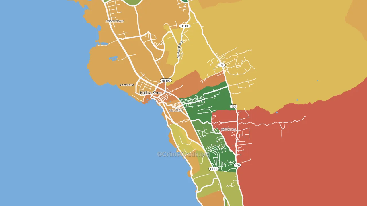 Kailua Kona, Kailua-Kona, HI Map of Vehicle Theft Rates