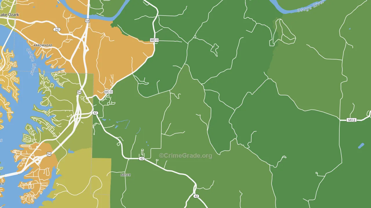Kaiser, MO Map of Vehicle Theft Rates