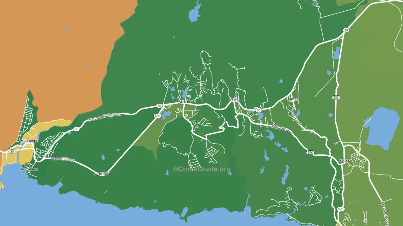 Kalaheo, HI Map of Vehicle Theft Rates