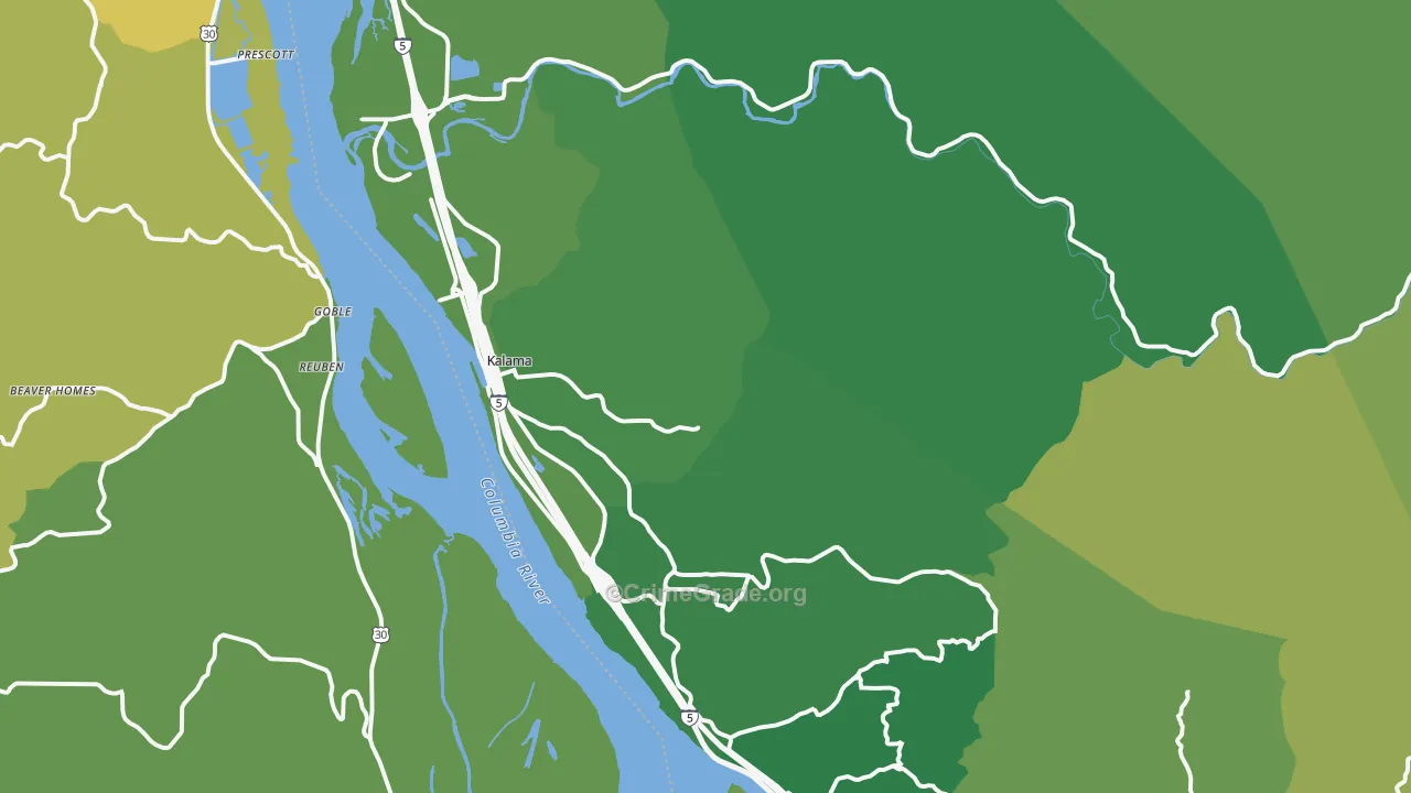 Kalama, WA Map of Vehicle Theft Rates