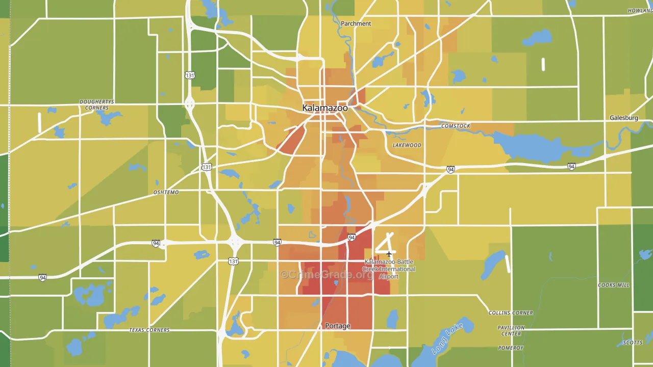 Kalamazoo County, MI Map of Vehicle Theft Rates