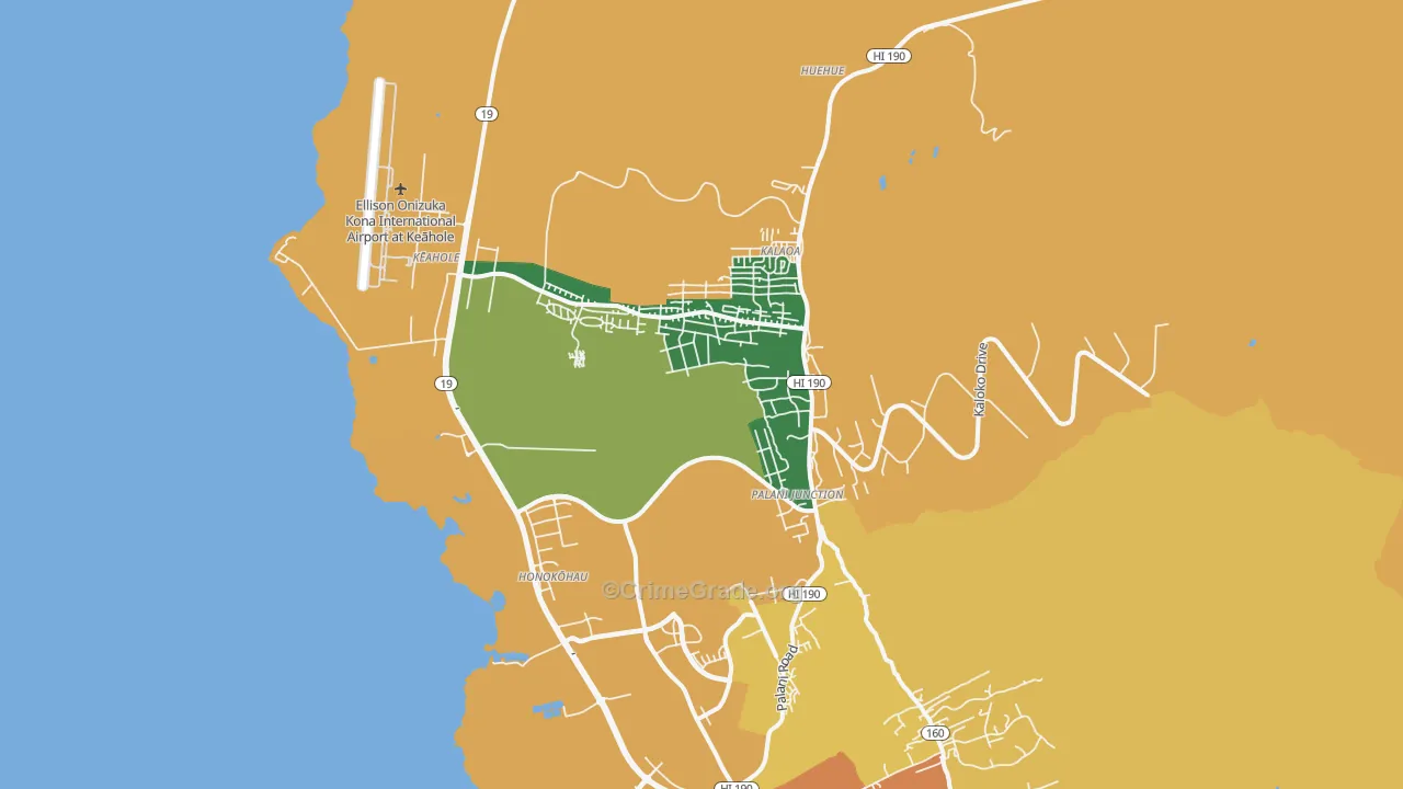 Kalaoa, HI Map of Vehicle Theft Rates