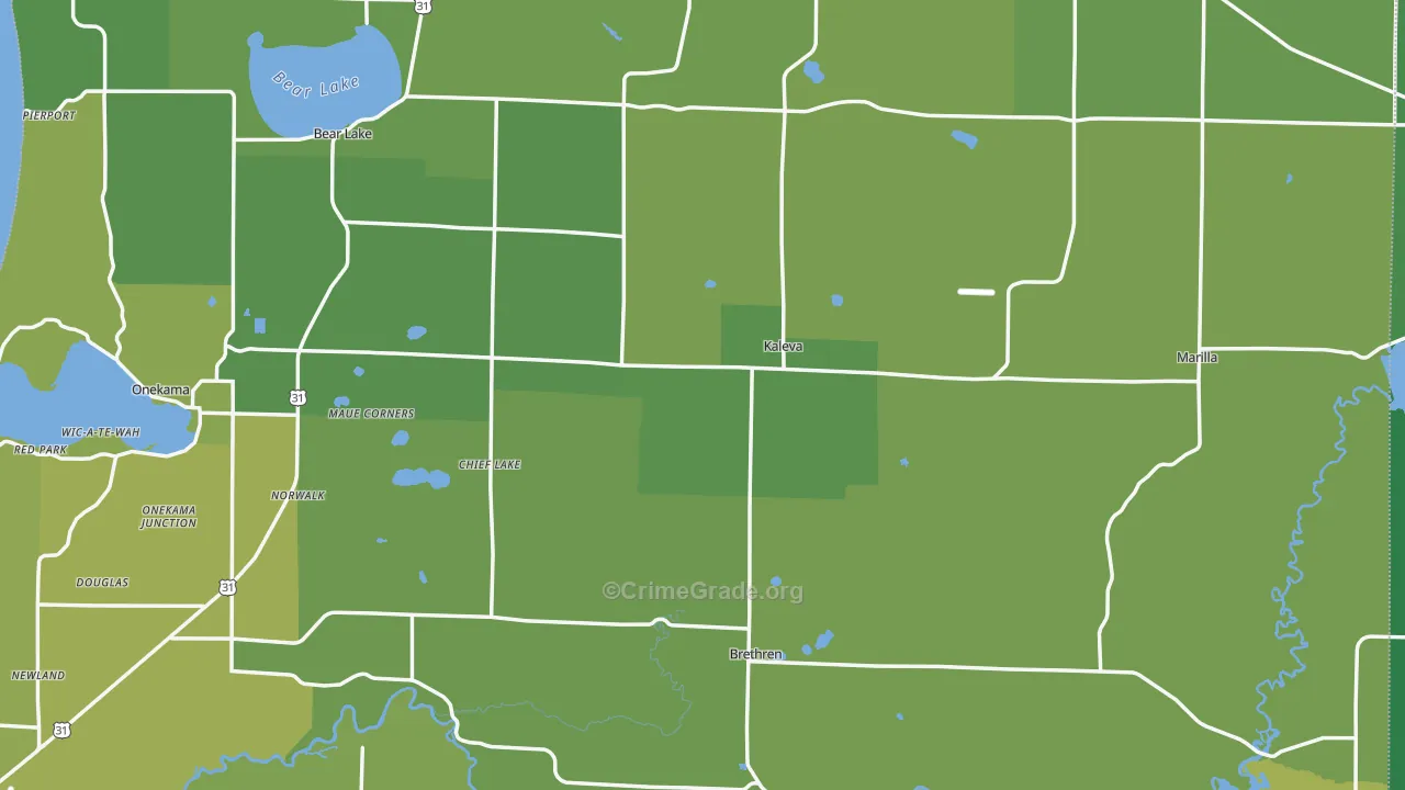 Kaleva, MI Map of Vehicle Theft Rates