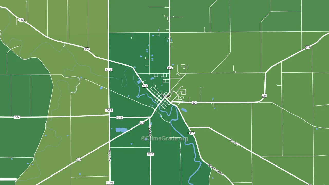 Kalida, OH Map of Vehicle Theft Rates