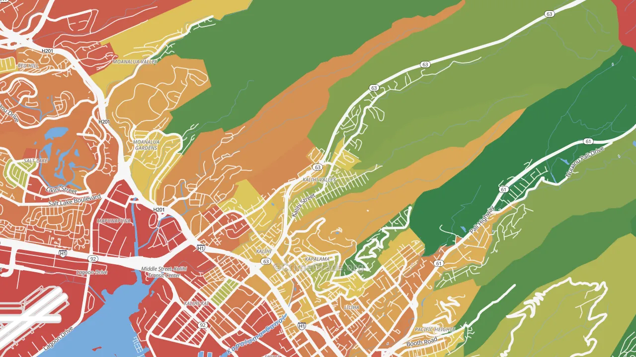 Kalihi Valley, Honolulu, HI Map of Vehicle Theft Rates