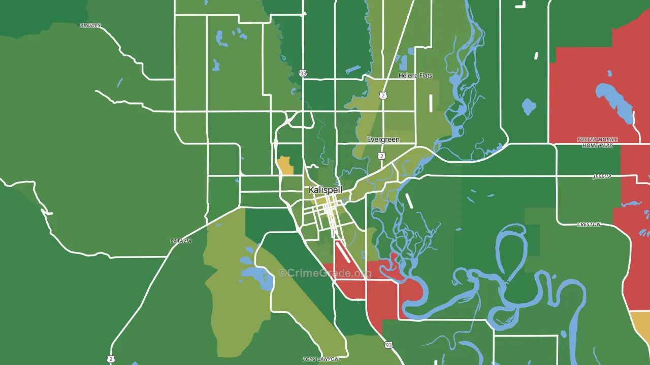 Kalispell, MT Map of Vehicle Theft Rates