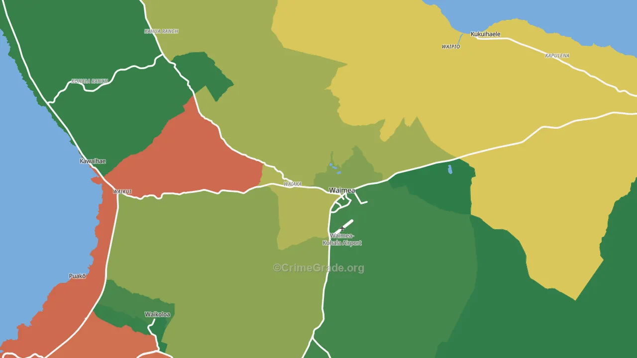 Kamuela, Waimea, HI Map of Vehicle Theft Rates