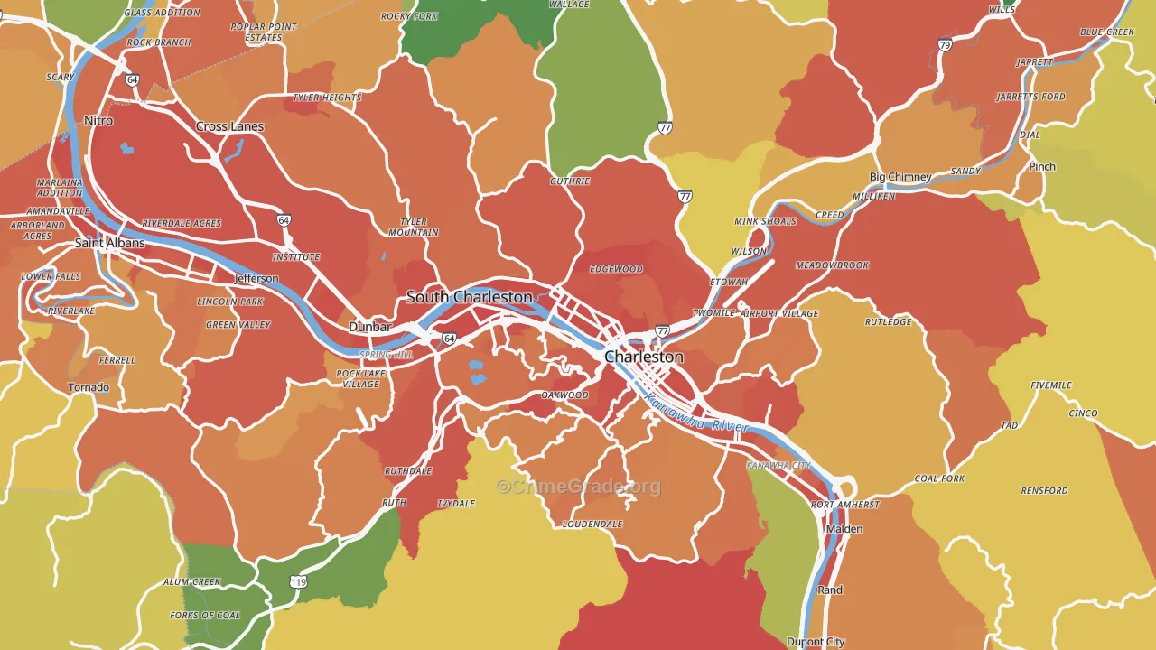 Kanawha County, WV Map of Vehicle Theft Rates