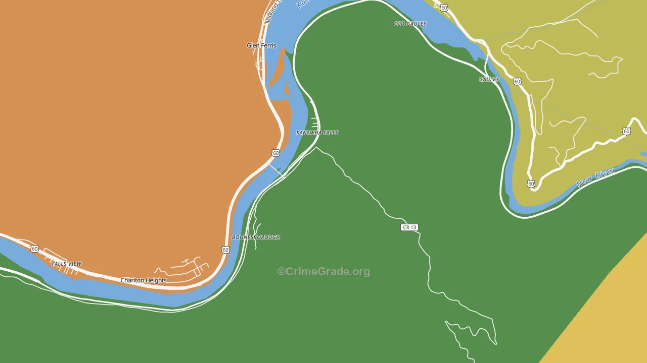 Kanawha Falls, WV Map of Vehicle Theft Rates