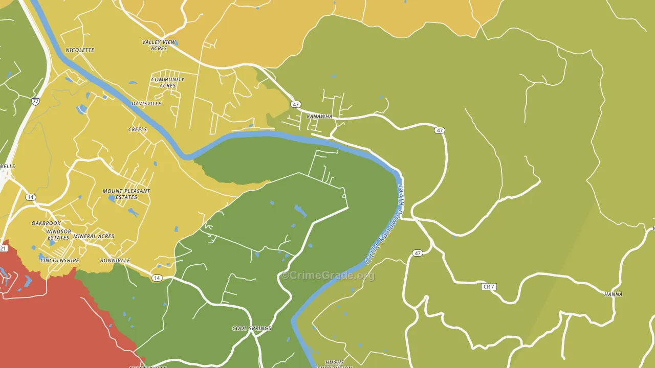 Kanawha, WV Map of Vehicle Theft Rates