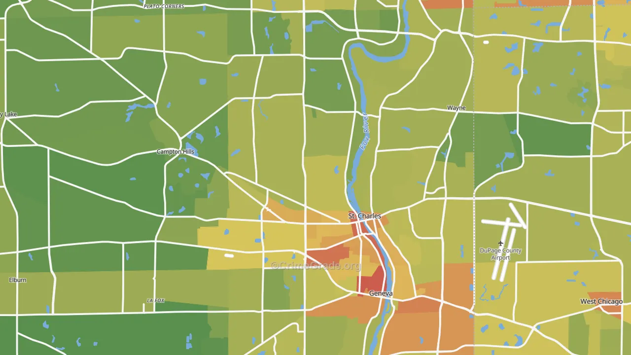 Kane County, IL Map of Vehicle Theft Rates