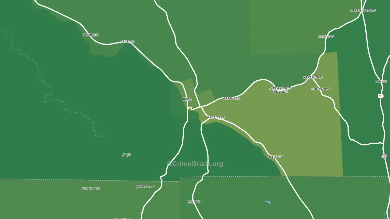 Kane, PA Map of Vehicle Theft Rates