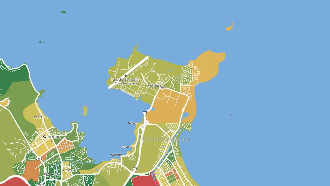 Kaneohe Bay, HI Map of Vehicle Theft Rates