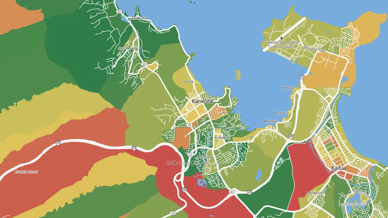 Kaneohe, HI Map of Vehicle Theft Rates