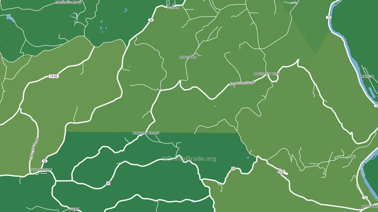 Kanetown, WV Map of Vehicle Theft Rates