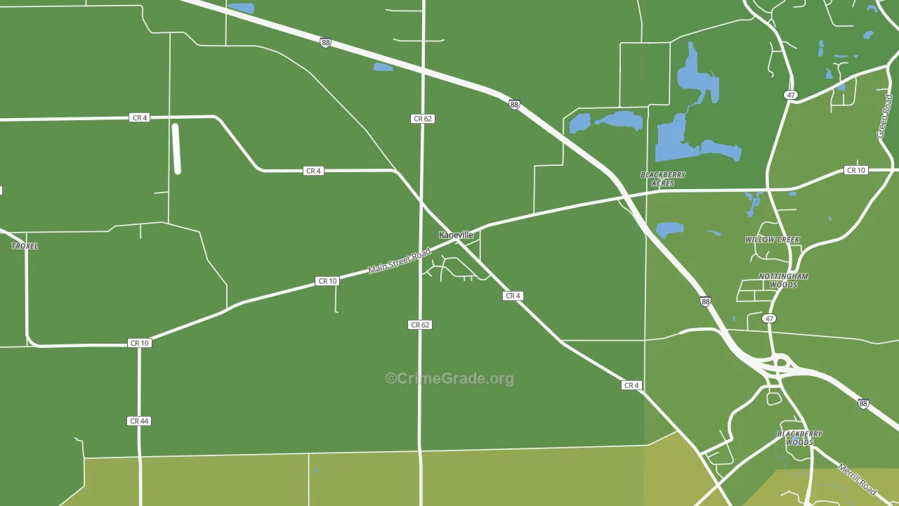 Kaneville, IL Map of Vehicle Theft Rates