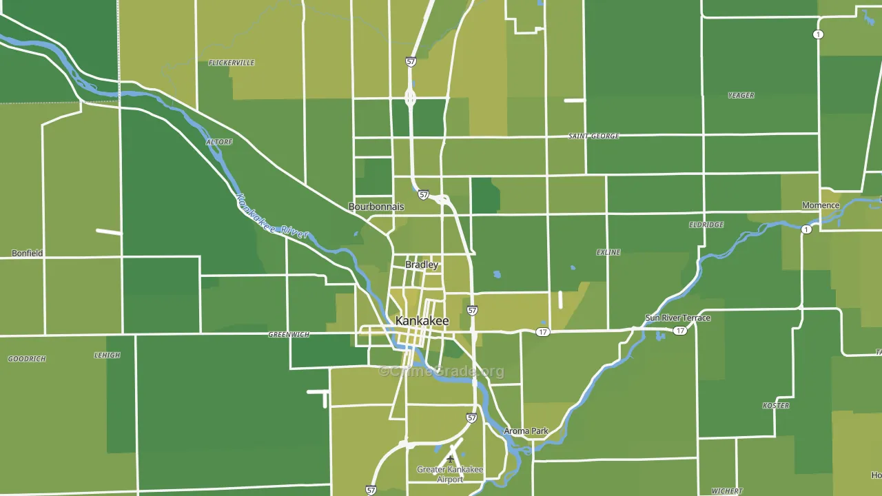 Kankakee County, IL Map of Vehicle Theft Rates