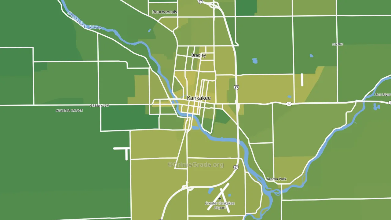 Kankakee, IL Map of Vehicle Theft Rates