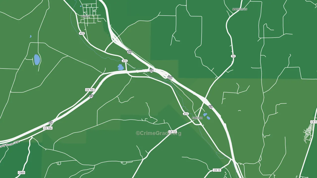 Kanona, NY Map of Vehicle Theft Rates