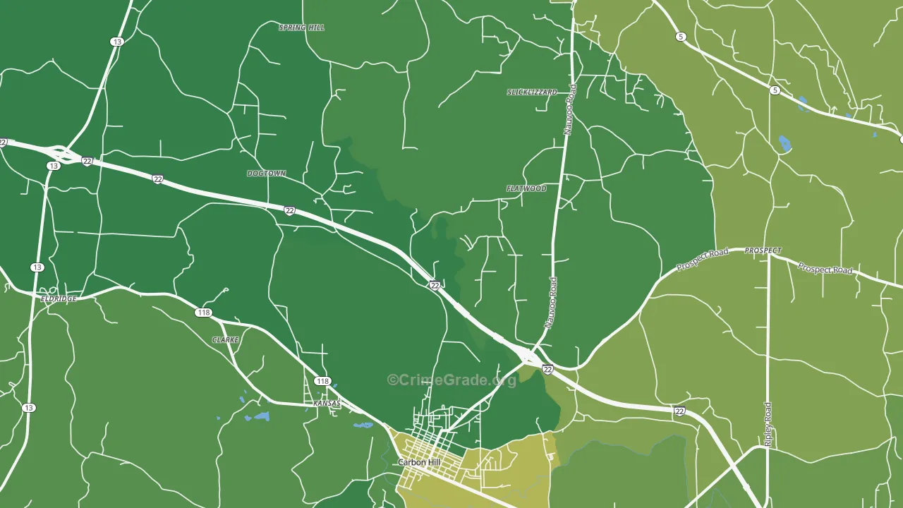 Kansas, AL Map of Vehicle Theft Rates