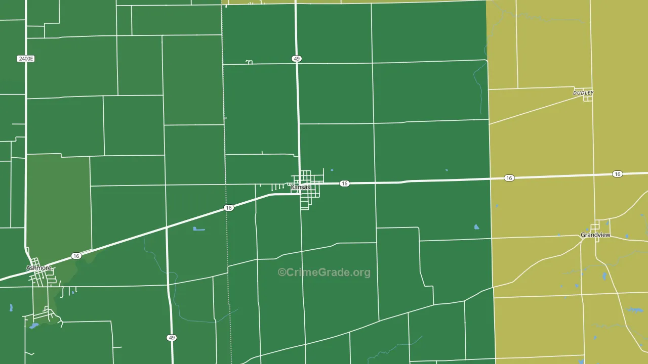 Kansas, IL Map of Vehicle Theft Rates