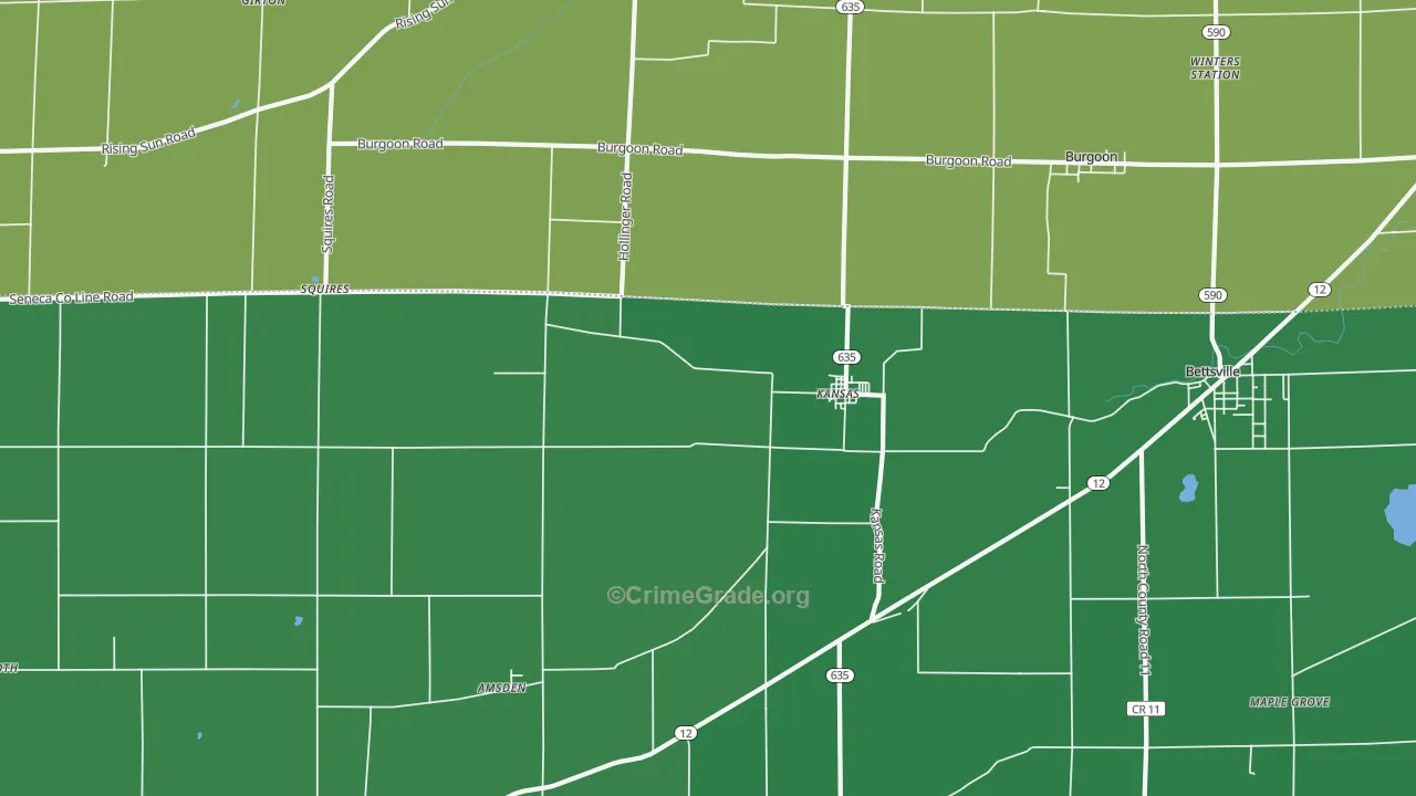 Kansas, OH Map of Vehicle Theft Rates