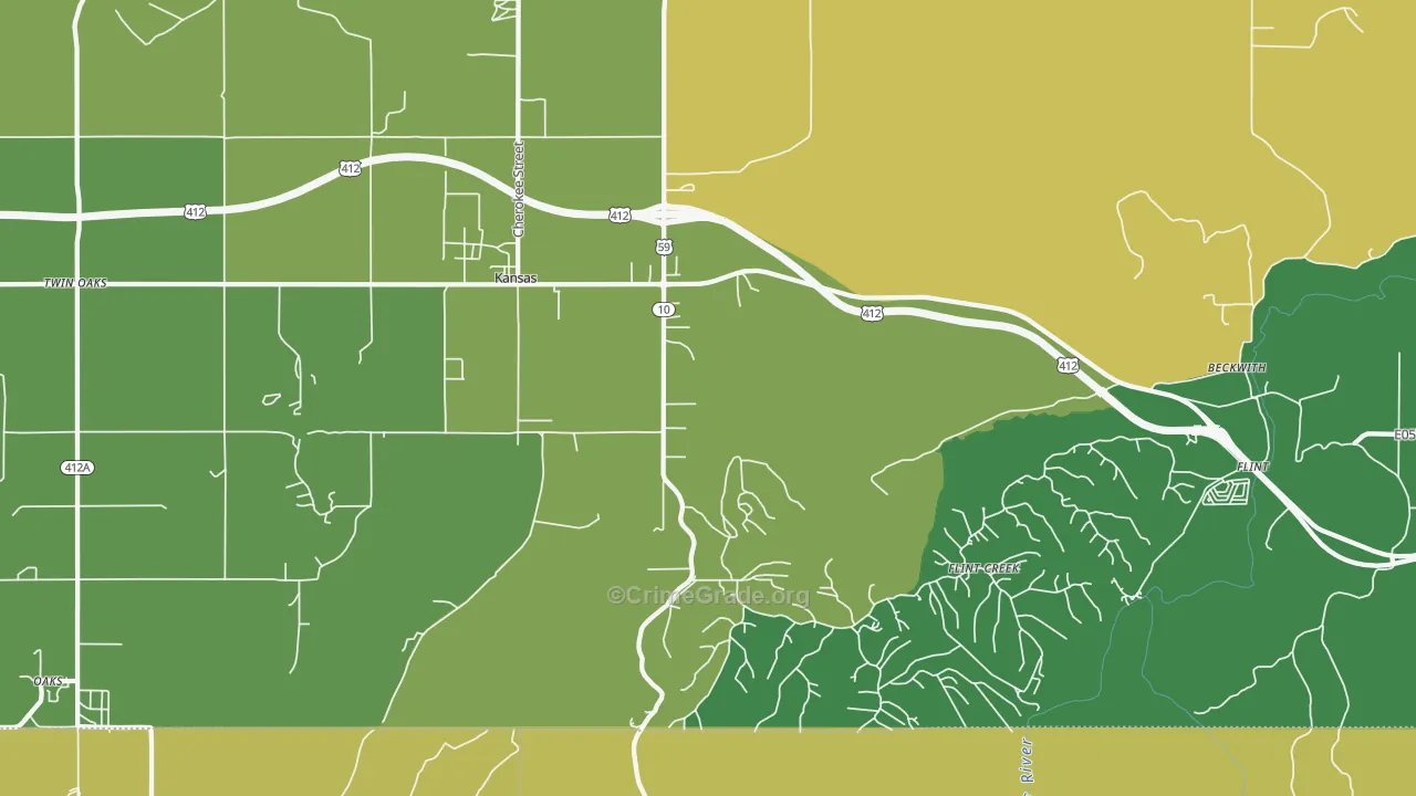 Kansas, OK Map of Vehicle Theft Rates