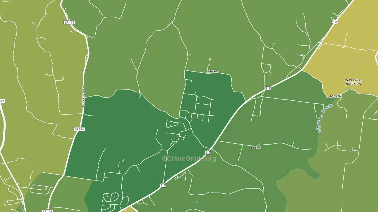 Kansas, TN Map of Vehicle Theft Rates