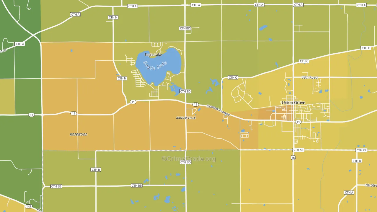 Kansasville, WI Map of Vehicle Theft Rates