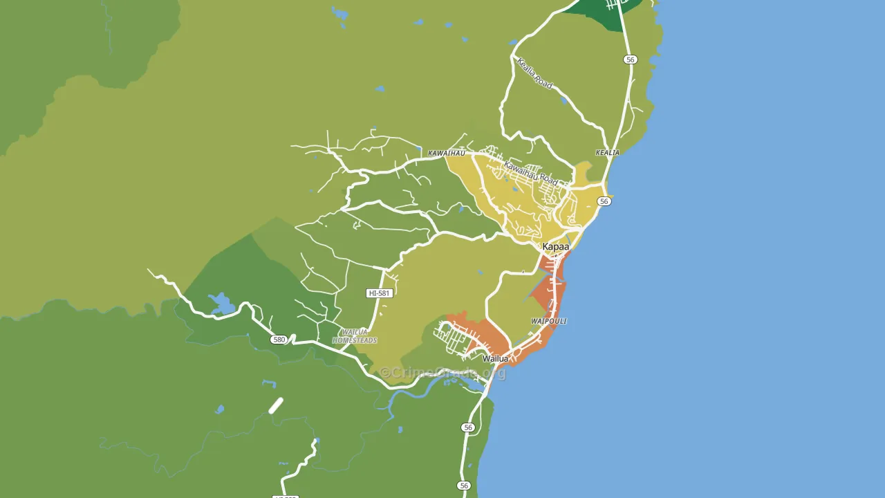 Kapaa, HI Map of Vehicle Theft Rates