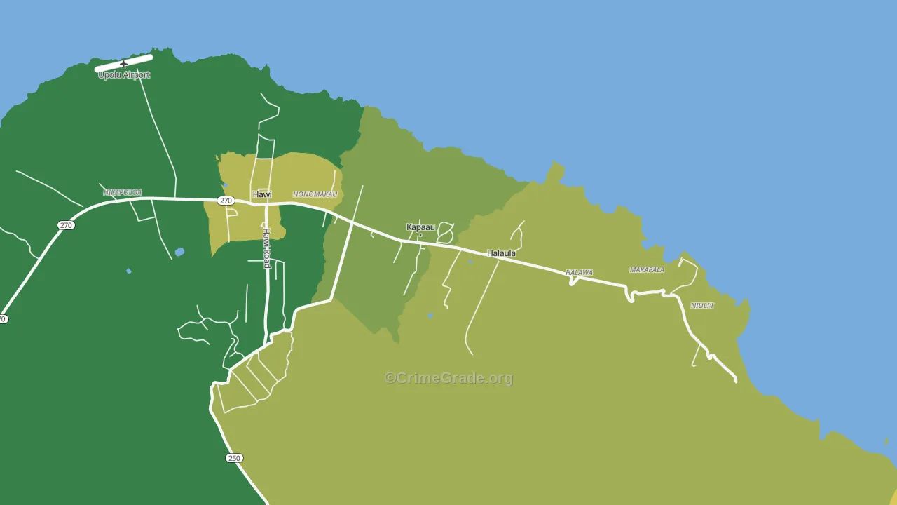 Kapaau, HI Map of Vehicle Theft Rates
